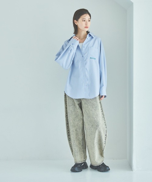 LAKOLE(ラコレ)の「【ラコレ アートシリーズ】ストライプオーバーシャツ / 592589(シャツ/ブラウス・レディース・イエロー/ブルー/ブラウン・FREE)」の5枚目の写真