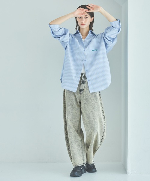 LAKOLE(ラコレ)の「【ラコレ アートシリーズ】ストライプオーバーシャツ / 592589(シャツ/ブラウス・レディース・イエロー/ブルー/ブラウン・FREE)」の6枚目の写真