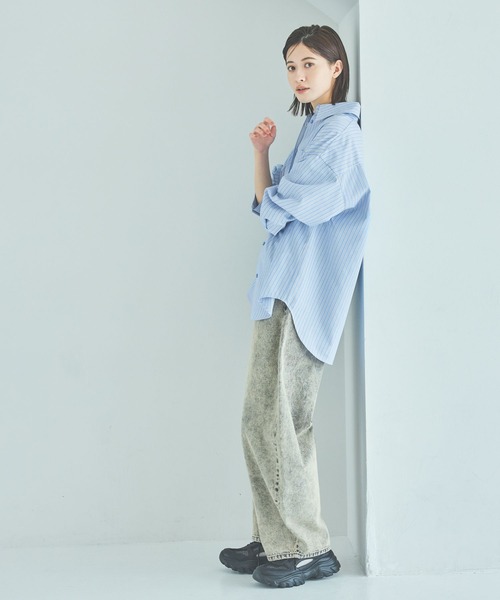 LAKOLE(ラコレ)の「【ラコレ アートシリーズ】ストライプオーバーシャツ / 592589(シャツ/ブラウス・レディース・イエロー/ブルー/ブラウン・FREE)」の8枚目の写真