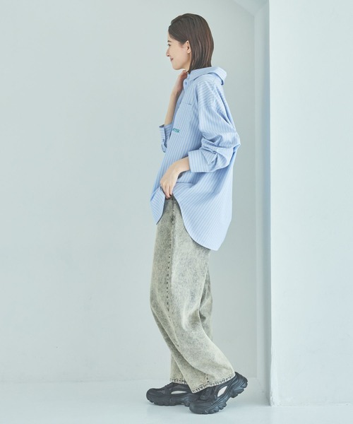 LAKOLE(ラコレ)の「【ラコレ アートシリーズ】ストライプオーバーシャツ / 592589(シャツ/ブラウス・レディース・イエロー/ブルー/ブラウン・FREE)」の9枚目の写真