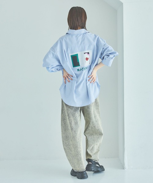 LAKOLE(ラコレ)の「【ラコレ アートシリーズ】ストライプオーバーシャツ / 592589(シャツ/ブラウス・レディース・イエロー/ブルー/ブラウン・FREE)」の10枚目の写真