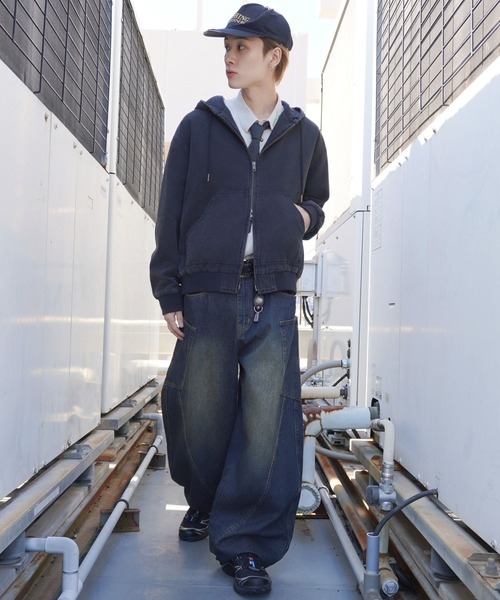 ◆Blue07◆ 短丈ダブルジップアクティブジャケット/フード/ユニセックス（ブルゾン