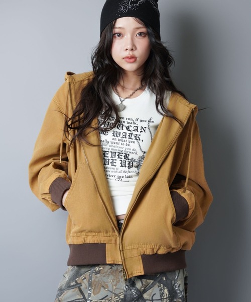 短丈ダブルジップアクティブジャケット/フード/ユニセックス（ブルゾン