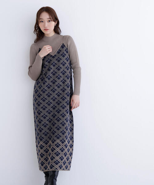 セール】◇チェックニットキャミワンピースセット（ワンピース