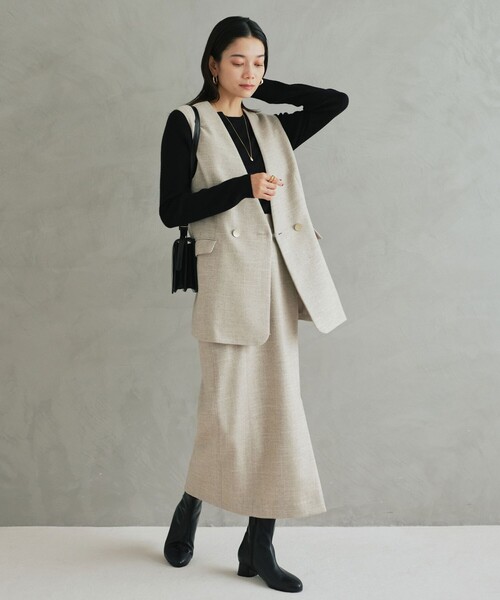 green label relaxing（グリーンレーベルリラクシング）の「［size SHORTあり］スラブ サイド スリット タイト スカート（スカート・レディース・ナチュラル/ダークブラウン/ネイビー・SHORT/36/38）」の10枚目の写真