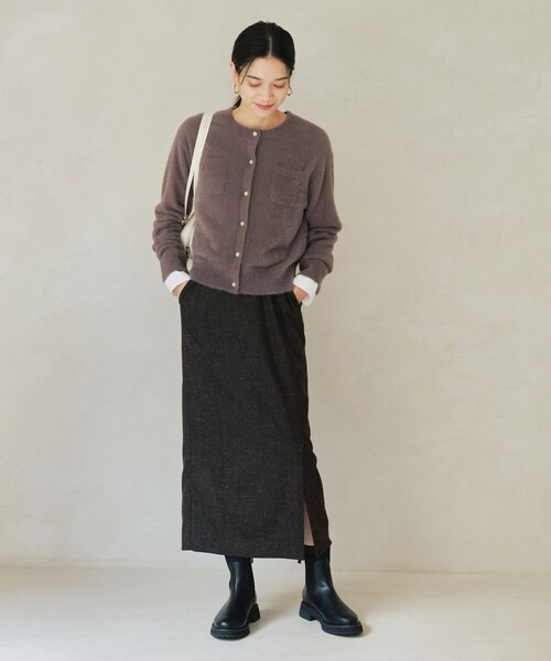 green label relaxing（グリーンレーベルリラクシング）の「［size SHORTあり］スラブ サイド スリット タイト スカート（スカート・レディース・ナチュラル/ダークブラウン/ネイビー・SHORT/36/38）」の13枚目の写真