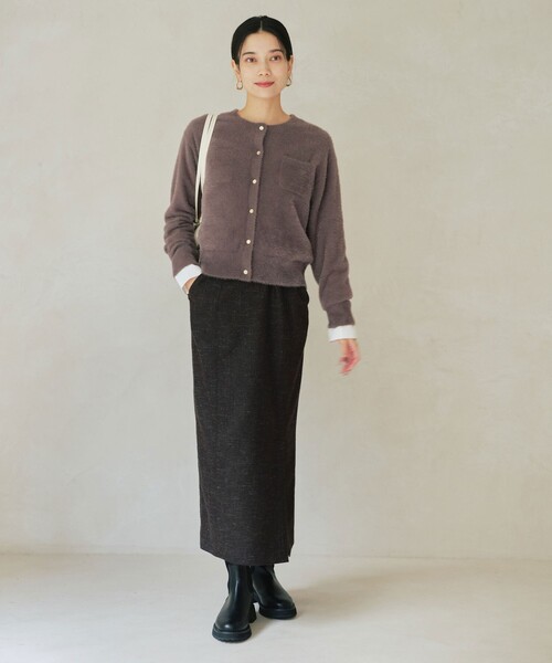 green label relaxing（グリーンレーベルリラクシング）の「［size SHORTあり］スラブ サイド スリット タイト スカート（スカート・レディース・ナチュラル/ダークブラウン/ネイビー・SHORT/36/38）」の14枚目の写真