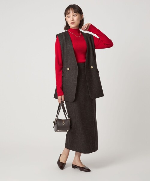 green label relaxing（グリーンレーベルリラクシング）の「［size SHORTあり］スラブ サイド スリット タイト スカート（スカート・レディース・ナチュラル/ダークブラウン/ネイビー・SHORT/36/38）」の17枚目の写真