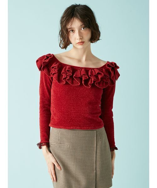 LILY BROWN（リリーブラウン）の「モールフリルニットトップス（ニット