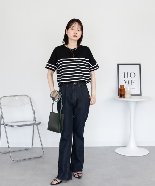 aity(アイティ)の「パネルボーダー 5分袖トップス Tシャツ カットソー シンプル カジュアル レディース 半袖 ボーダー きれいめ コットン(Tシャツ/カットソー・レディース・ホワイト×ブラック/ブラック×ホワイト・M~L/LL~3L/4L~5L)」の3枚目の写真