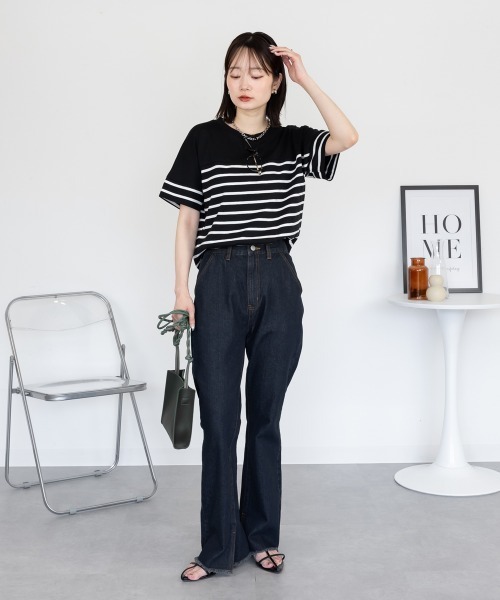 aity(アイティ)の「パネルボーダー 5分袖トップス Tシャツ カットソー シンプル カジュアル レディース 半袖 ボーダー きれいめ コットン(Tシャツ/カットソー・レディース・ホワイト×ブラック/ブラック×ホワイト・M~L/LL~3L/4L~5L)」の5枚目の写真