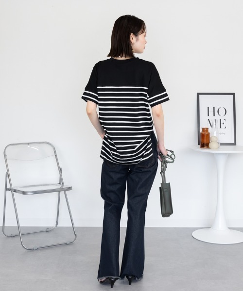 aity(アイティ)の「パネルボーダー 5分袖トップス Tシャツ カットソー シンプル カジュアル レディース 半袖 ボーダー きれいめ コットン(Tシャツ/カットソー・レディース・ホワイト×ブラック/ブラック×ホワイト・M~L/LL~3L/4L~5L)」の9枚目の写真