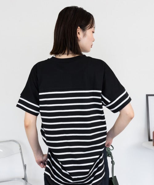 aity(アイティ)の「パネルボーダー 5分袖トップス Tシャツ カットソー シンプル カジュアル レディース 半袖 ボーダー きれいめ コットン(Tシャツ/カットソー・レディース・ホワイト×ブラック/ブラック×ホワイト・M~L/LL~3L/4L~5L)」の10枚目の写真