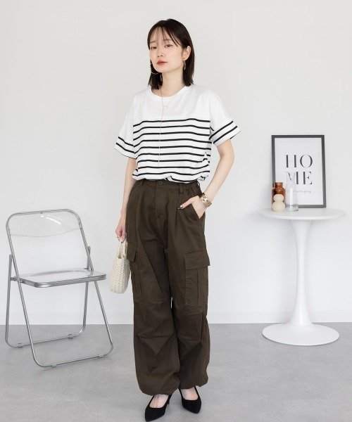 aity(アイティ)の「パネルボーダー 5分袖トップス Tシャツ カットソー シンプル カジュアル レディース 半袖 ボーダー きれいめ コットン(Tシャツ/カットソー・レディース・ホワイト×ブラック/ブラック×ホワイト・M~L/LL~3L/4L~5L)」の14枚目の写真