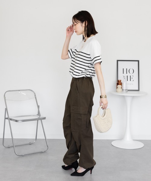 aity(アイティ)の「パネルボーダー 5分袖トップス Tシャツ カットソー シンプル カジュアル レディース 半袖 ボーダー きれいめ コットン(Tシャツ/カットソー・レディース・ホワイト×ブラック/ブラック×ホワイト・M~L/LL~3L/4L~5L)」の16枚目の写真