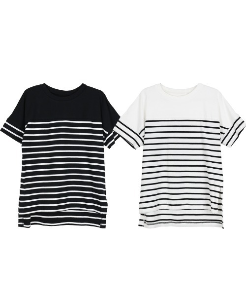 aity(アイティ)の「パネルボーダー 5分袖トップス Tシャツ カットソー シンプル カジュアル レディース 半袖 ボーダー きれいめ コットン(Tシャツ/カットソー・レディース・ホワイト×ブラック/ブラック×ホワイト・M~L/LL~3L/4L~5L)」の19枚目の写真
