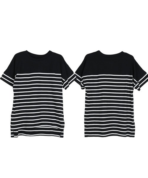aity(アイティ)の「パネルボーダー 5分袖トップス Tシャツ カットソー シンプル カジュアル レディース 半袖 ボーダー きれいめ コットン(Tシャツ/カットソー・レディース・ホワイト×ブラック/ブラック×ホワイト・M~L/LL~3L/4L~5L)」の20枚目の写真