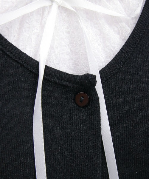 clear（クリア）の「レースレイヤード風カーディガン［韓国ファッション カジュアル］≪AW新作≫（Tシャツ/カットソー・レディース・グレー/ネイビー/ブラック・F）」の7枚目の写真