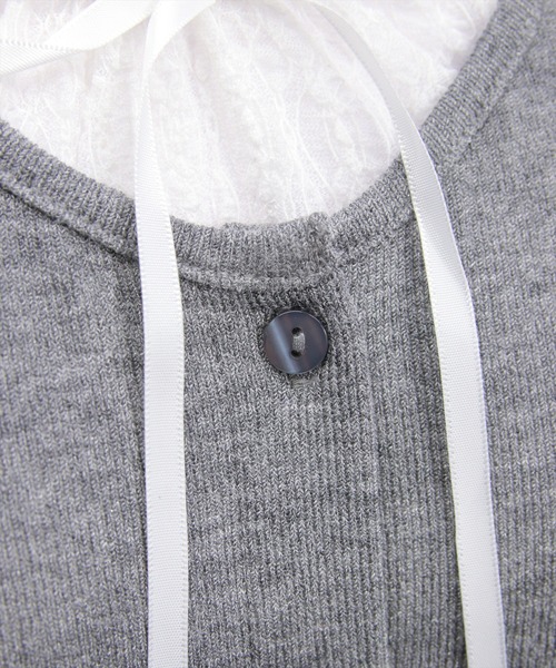 clear（クリア）の「レースレイヤード風カーディガン［韓国ファッション カジュアル］≪AW新作≫（Tシャツ/カットソー・レディース・グレー/ネイビー/ブラック・F）」の8枚目の写真