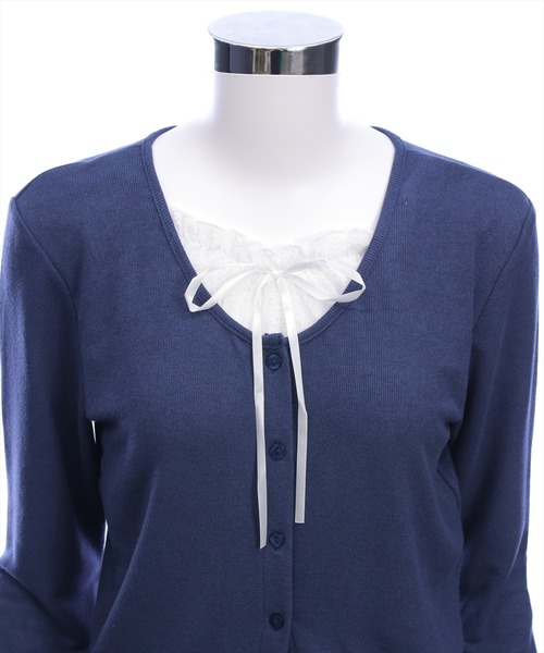 clear（クリア）の「レースレイヤード風カーディガン［韓国ファッション カジュアル］≪AW新作≫（Tシャツ/カットソー・レディース・グレー/ネイビー/ブラック・F）」の14枚目の写真