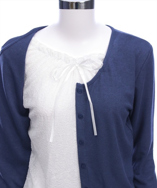 clear（クリア）の「レースレイヤード風カーディガン［韓国ファッション カジュアル］≪AW新作≫（Tシャツ/カットソー・レディース・グレー/ネイビー/ブラック・F）」の15枚目の写真