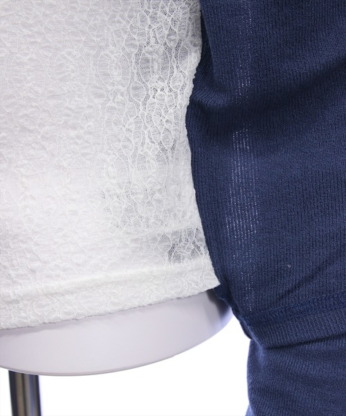 clear（クリア）の「レースレイヤード風カーディガン［韓国ファッション カジュアル］≪AW新作≫（Tシャツ/カットソー・レディース・グレー/ネイビー/ブラック・F）」の16枚目の写真