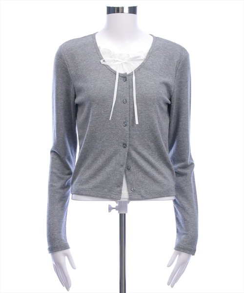 clear（クリア）の「レースレイヤード風カーディガン［韓国ファッション カジュアル］≪AW新作≫（Tシャツ/カットソー・レディース・グレー/ネイビー/ブラック・F）」の19枚目の写真