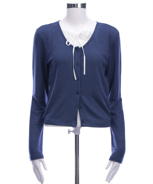 clear（クリア）の「レースレイヤード風カーディガン［韓国ファッション カジュアル］≪AW新作≫（Tシャツ/カットソー・レディース・グレー/ネイビー/ブラック・F）」の20枚目の写真