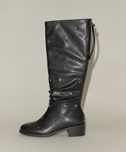 WILLFULLY（ウィルフリー）の「plenty random studs long boots（ブーツ・レディース・タン/ブラック・S/M/L）」の10枚目の写真