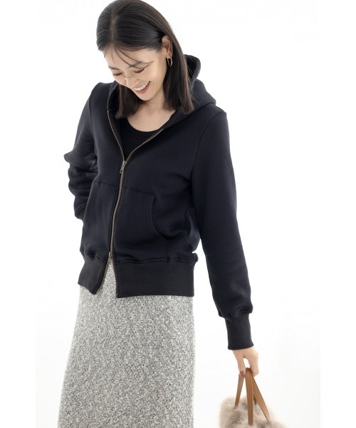 M.deux(エムドゥ)の「●《セットアップ対応》裏起毛パーカー●/ジップパーカー(パーカー・レディース・グレー/ブラック・MEDIUM)」の2枚目の写真