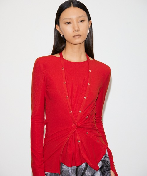 THINGS THAT MATTER(シングス ザット マター)の「MANY WAY LAYERED TOPS / メニーウェイレイヤードトップス(Tシャツ/カットソー・レディース・ブラック/レッド/ボルドー/ネイビー・FREE)」の3枚目の写真