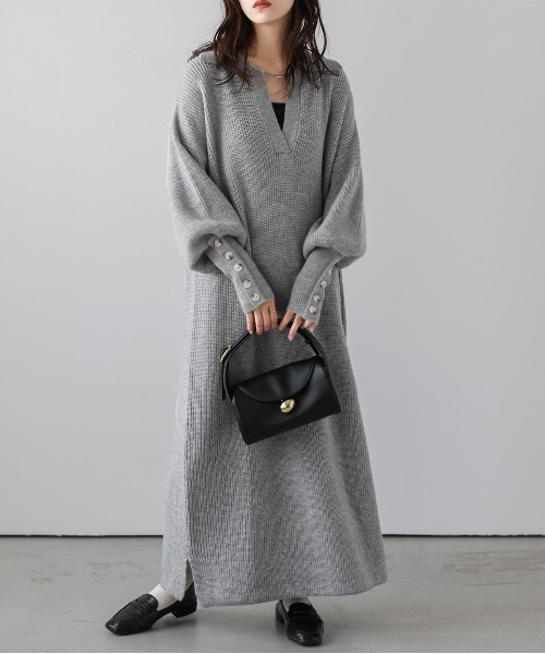 セール】キーネックニットワンピース（ワンピース）｜La-gemme