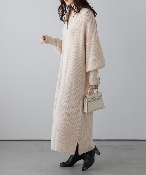 La-gemme(ラジェム)の「キーネックニットワンピース(ワンピース・レディース・ブラック/ブラウン/アイボリー/グレー・フリー)」の5枚目の写真