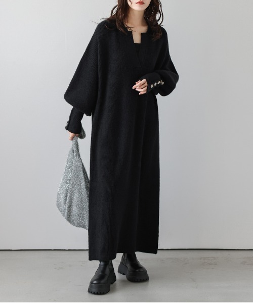 セール】キーネックニットワンピース（ワンピース）｜La-gemme