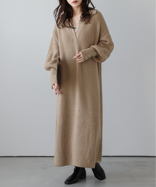 La-gemme(ラジェム)の「キーネックニットワンピース(ワンピース・レディース・ブラック/ブラウン/アイボリー/グレー・フリー)」の17枚目の写真