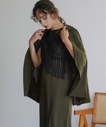 Callarus | ノーカラージャケットアシメフリンジ使いレースワンピースドレスアンサンブル〔Callarus〕(セットアップ)