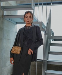 Callarus | ノーカラージャケットアシメフリンジ使いレースワンピースドレスアンサンブル〔Callarus〕(セットアップ)