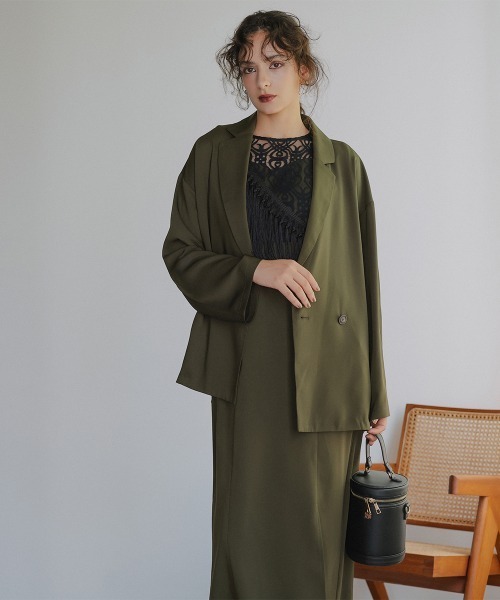 Callarus（カラルス）の「ノーカラージャケットアシメフリンジ使いレースワンピースドレスアンサンブル〔Callarus〕（セットアップ・レディース・ブラック/カーキ/チャコールグレー・LL/M/L）」の7枚目の写真