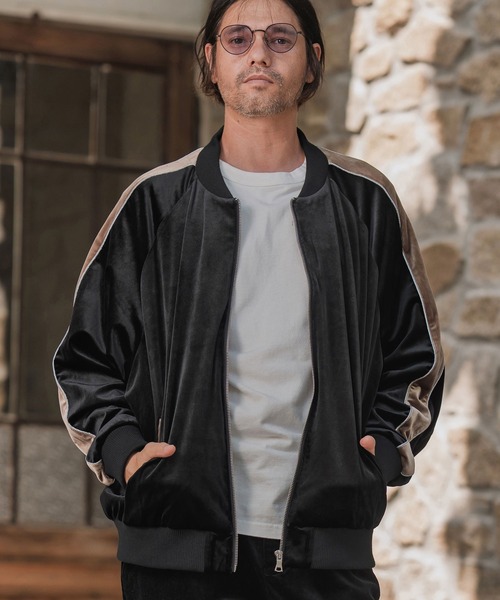 CAMBIO(カンビオ)の「mj11138-ラグランスリーブラインベロアブルゾン(スカジャン・メンズ・オリーブ系/ブラック×ベージュ・M/L)」の10枚目の写真