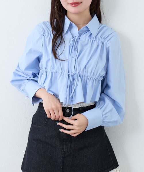 Kastane(カスタネ)の「フロントリボンシャツ(シャツ/ブラウス・レディース・グレー/アイボリー/サックスブルー・FREE)」の3枚目の写真