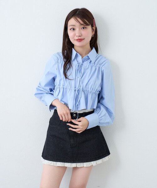 Kastane(カスタネ)の「フロントリボンシャツ(シャツ/ブラウス・レディース・グレー/アイボリー/サックスブルー・FREE)」の21枚目の写真