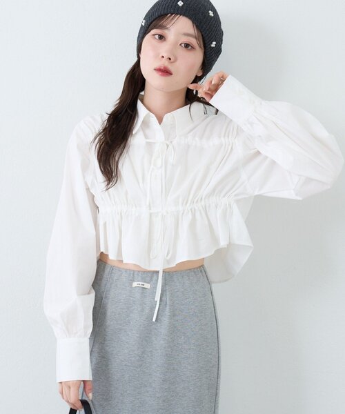 Kastane(カスタネ)の「フロントリボンシャツ(シャツ/ブラウス・レディース・グレー/アイボリー/サックスブルー・FREE)」の4枚目の写真