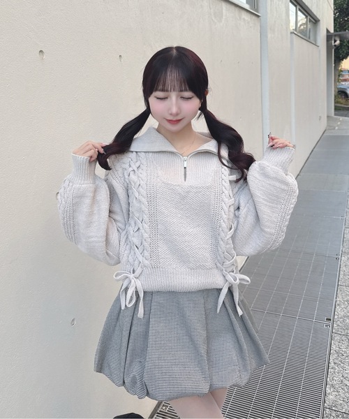 one way（ワンウェイ）の「モールレーシングニット（ニット/セーター・レディース・ブルー/ホワイト/ピンク/ネイビー/グレー/ライトピンク・FREE）」の3枚目の写真