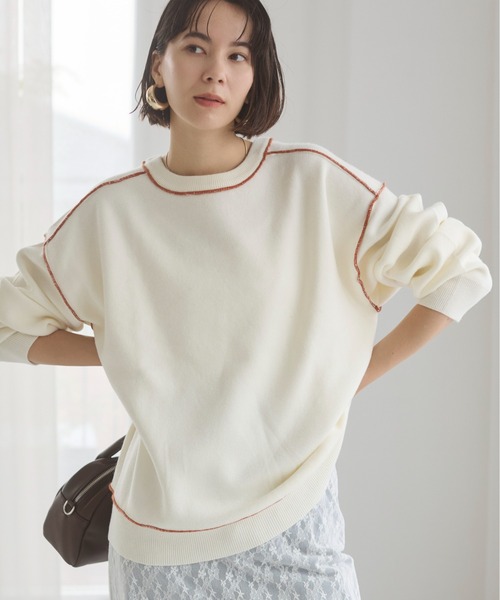 ANGIE(アンジー)の「ポイントカラー オーバーサイズ 配色ニット(ニット/セーター・レディース・アイボリー/チャコールグレー/ブラウン・FREE)」の1枚目の写真