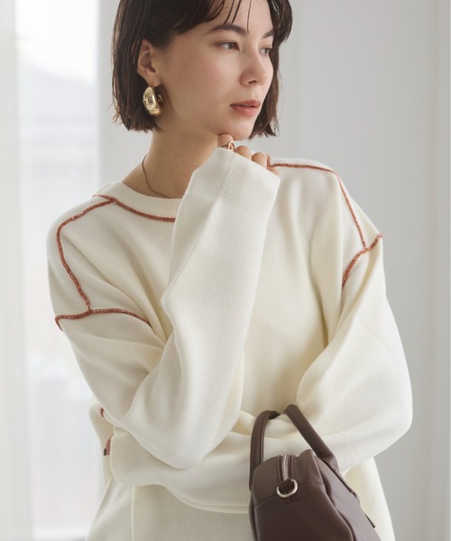 ANGIE(アンジー)の「ポイントカラー オーバーサイズ 配色ニット(ニット/セーター・レディース・アイボリー/チャコールグレー/ブラウン・FREE)」の4枚目の写真