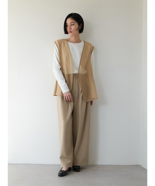Brown&Street(ブラウンアンドストリート)の「シアー2ピースジャケット(ノーカラージャケット・レディース・サンドベージュ/ダークネイビー・FREE)」の18枚目の写真