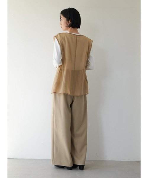 Brown&Street(ブラウンアンドストリート)の「シアー2ピースジャケット(ノーカラージャケット・レディース・サンドベージュ/ダークネイビー・FREE)」の20枚目の写真