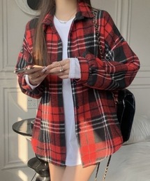 オーバーサイズ起毛チェック柄シャツ