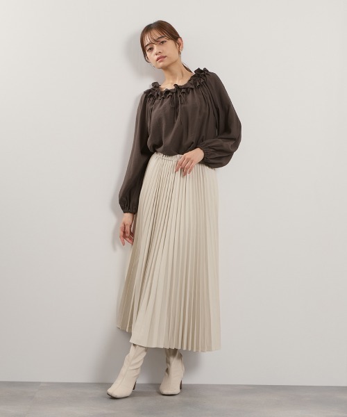 QUEENS COURT（クイーンズコート）の「シープナッパチョウプリーツスカート（スカート・レディース・ブラック/アイボリー・M）」の8枚目の写真