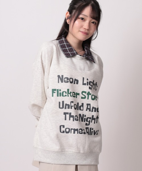 SlashDate(スラッシュデイト)の「【82】襟チェック レイヤード風 ロゴプリント 裏起毛 スウェット(スウェット・レディース・アッシュグレー/カーキ/ブラック・L/M)」の15枚目の写真